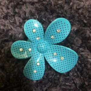 Blue Flower Hair Clip with Rhinestones